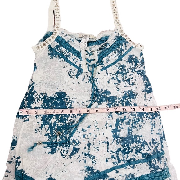 Mürmür White & Blue Burnout Stud Embellished Lace Up Long Tank Top Tunic / Dress - Picture 11 of 11